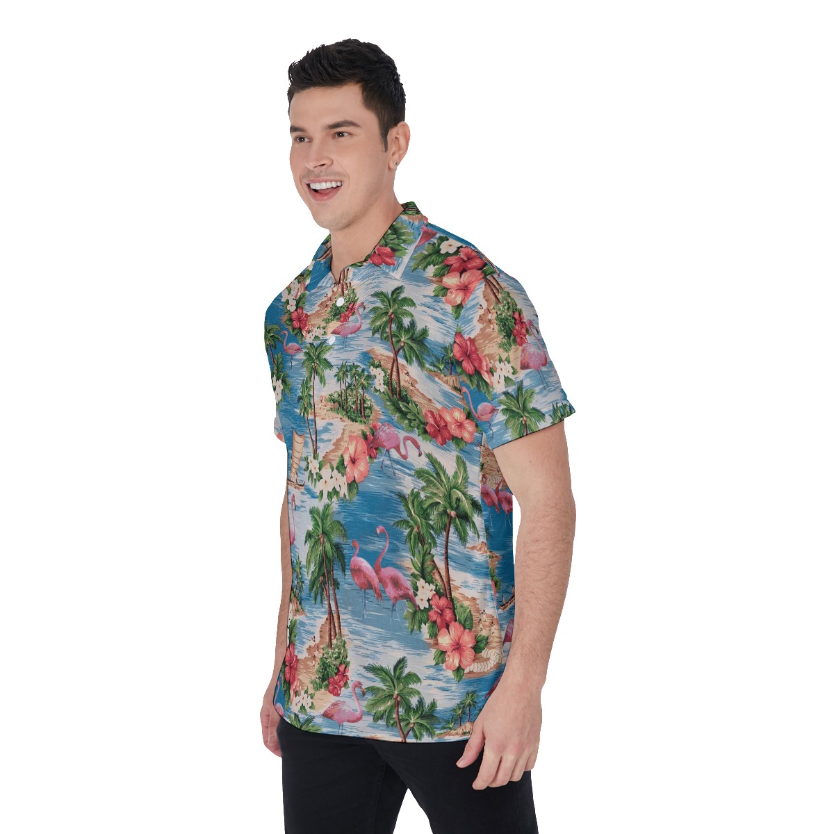 Men's Flamingo Tropical Hawaiian Polo Shirt