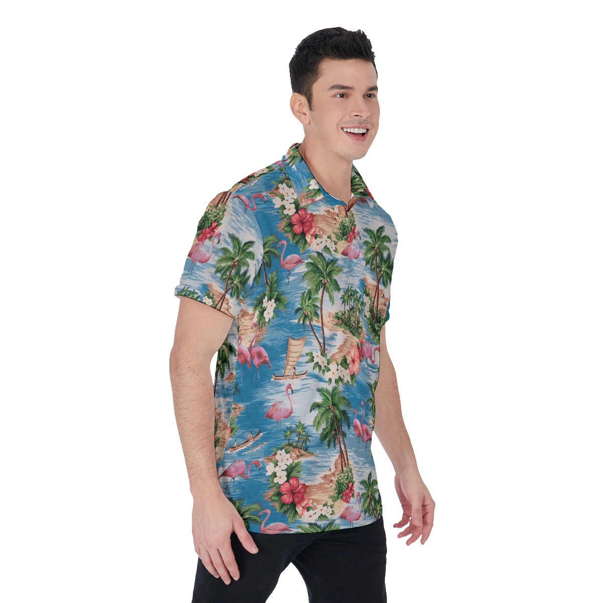 Men's Flamingo Tropical Hawaiian Polo Shirt
