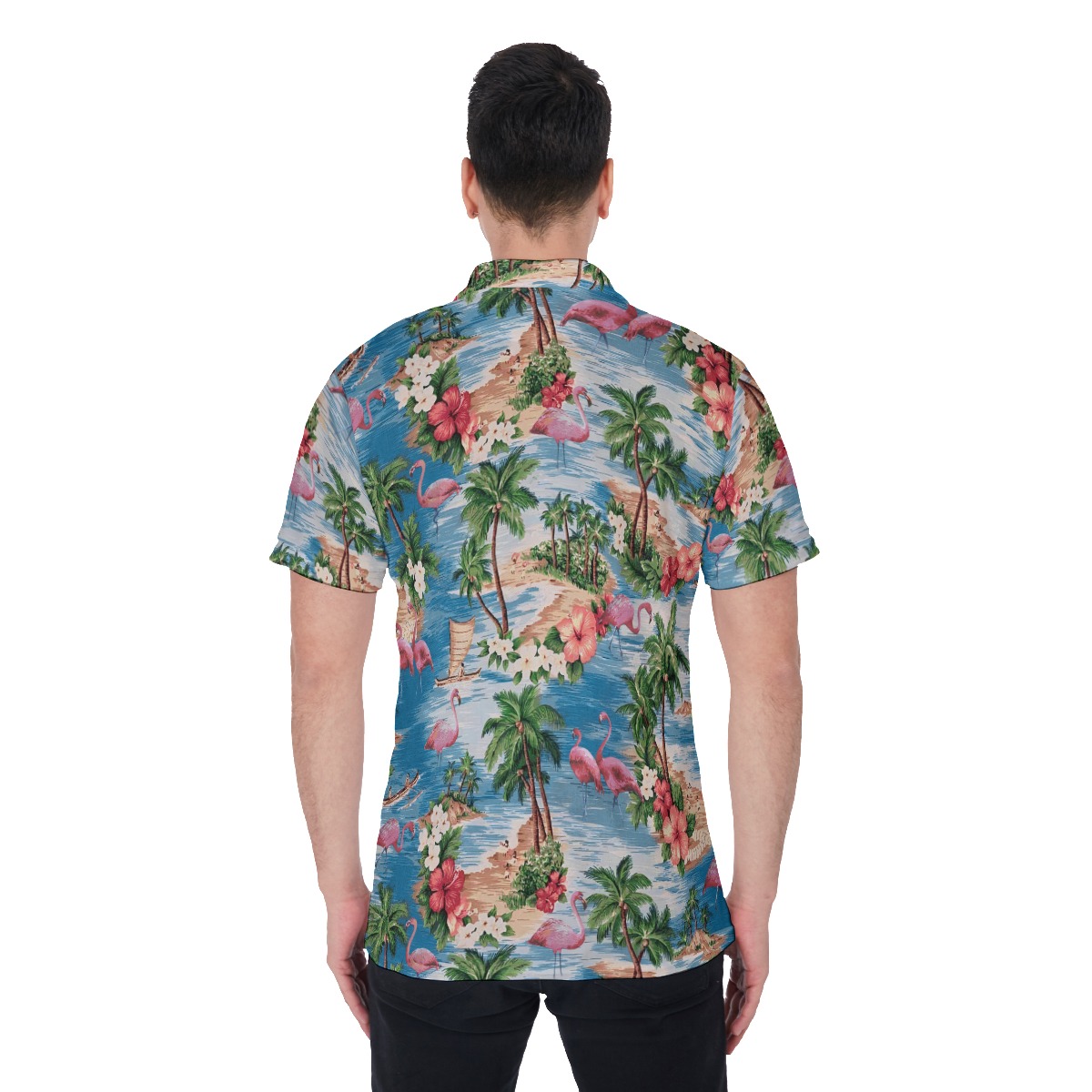 Men's Flamingo Tropical Hawaiian Polo Shirt