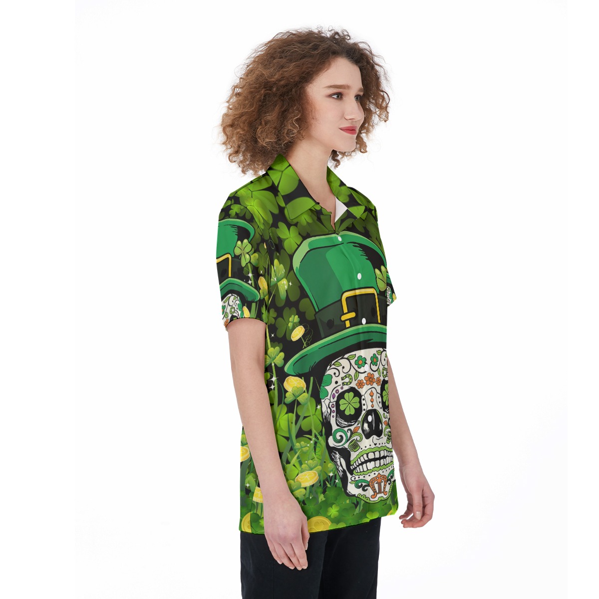 Skull Goth Patrick Day Women's Button Up Shirt