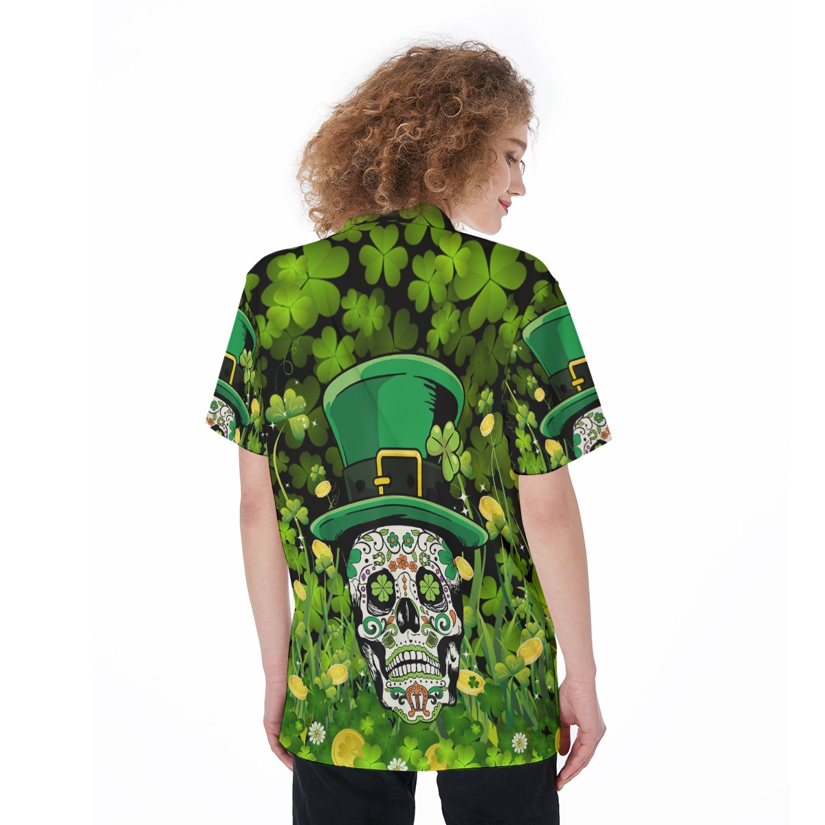 Skull Goth Patrick Day Women's Button Up Shirt