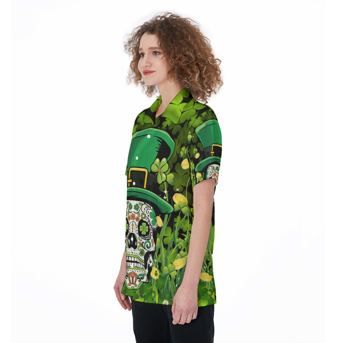 Skull Goth Patrick Day Women's Button Up Shirt