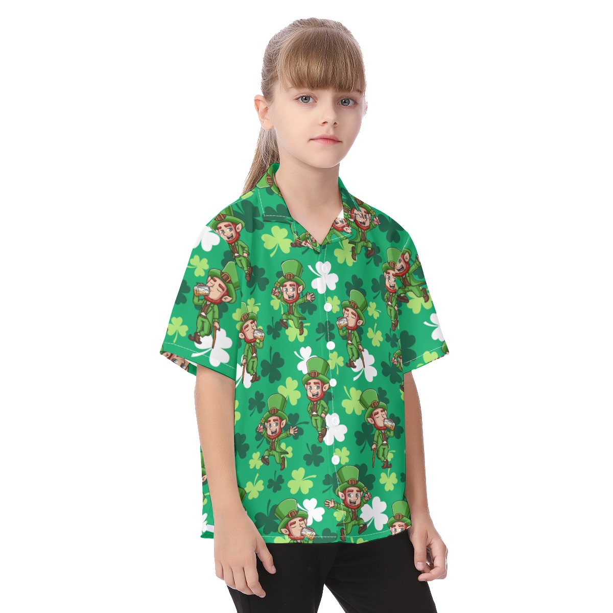 St Patrick Day Tropical Button Up Shirt For Kids