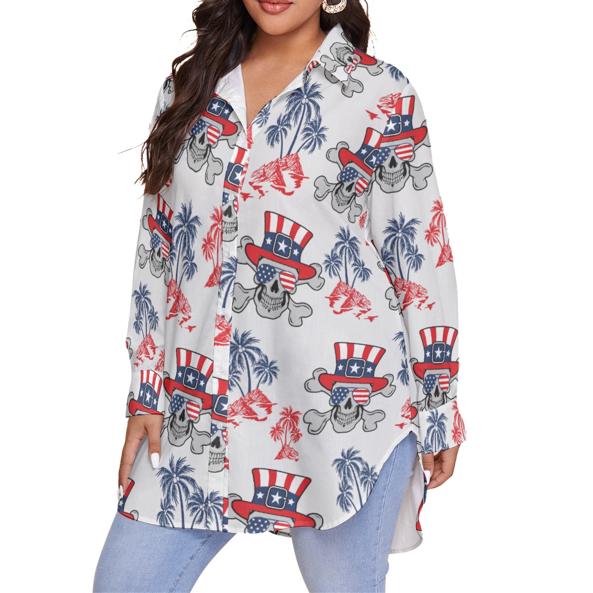 American Goth Patriotic Long Sleeve Hawaiian Shirt