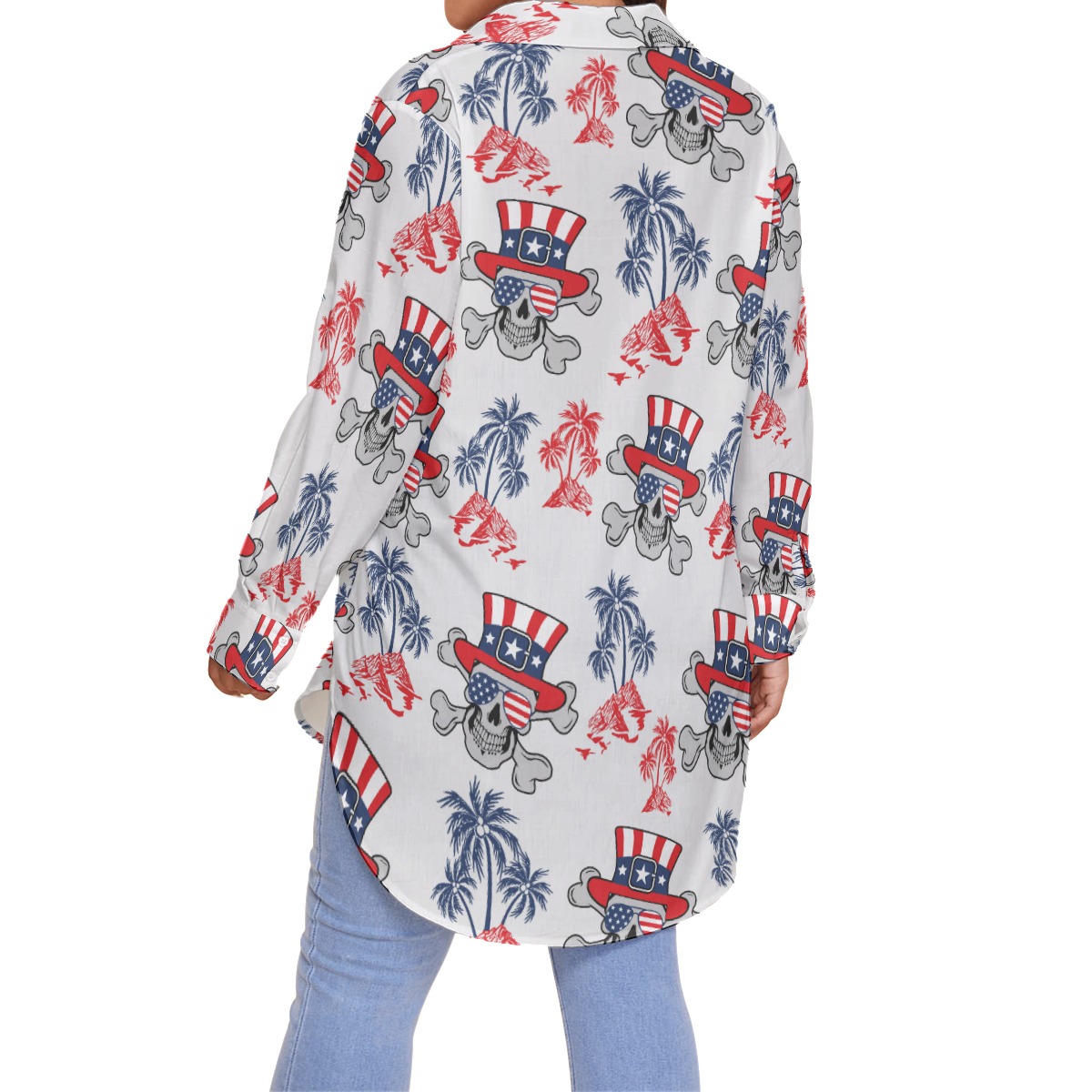 American Goth Patriotic Long Sleeve Hawaiian Shirt