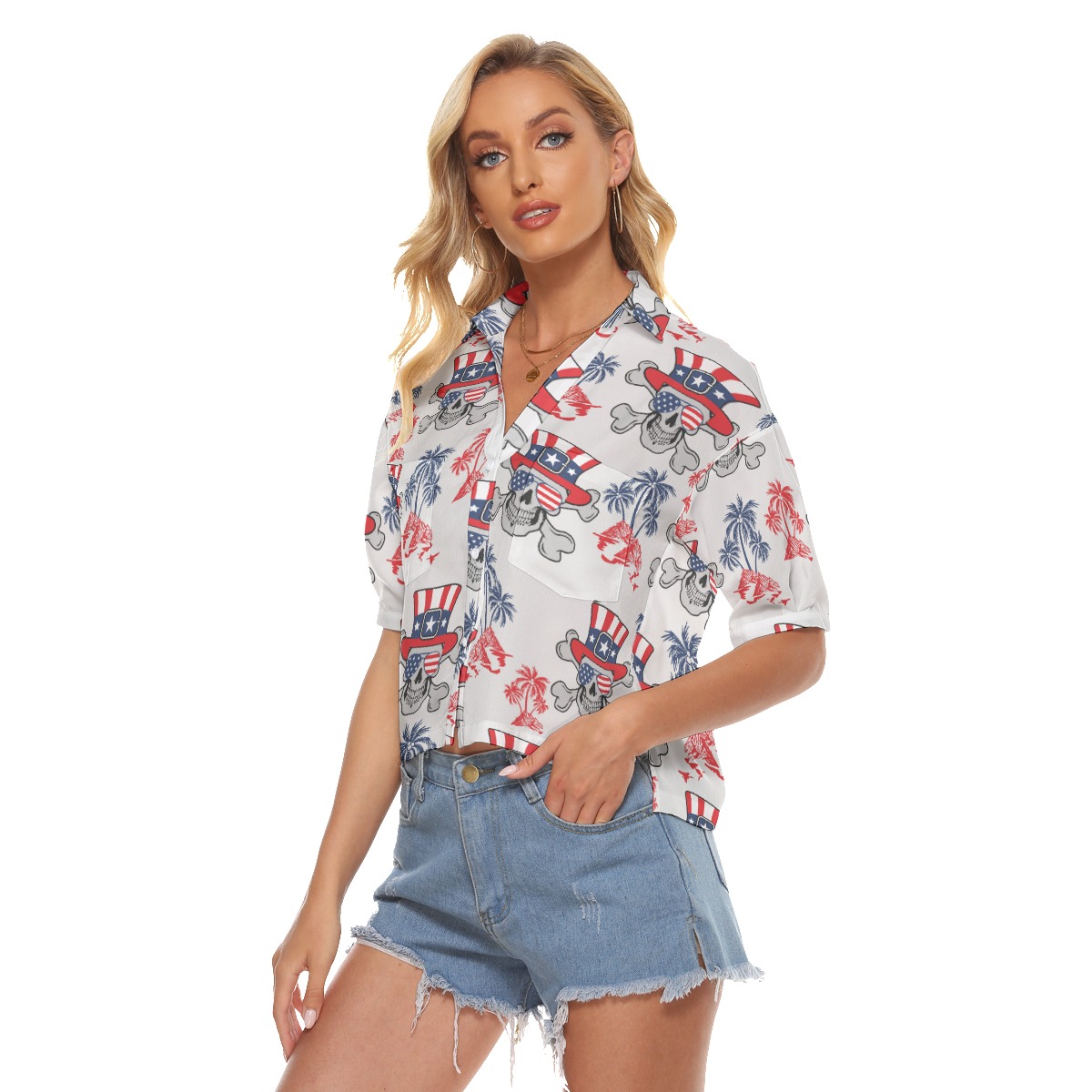 American Goth Patriotic Hawaiian Crop Top