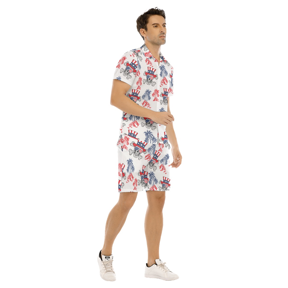 Goth Patriotic American Hawaiian Shirt And Short Set