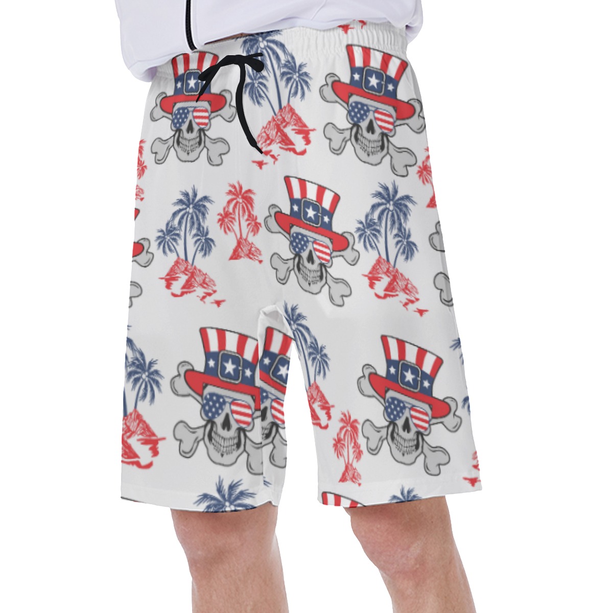 Skull Patriotic Day Beach Swim Trunks