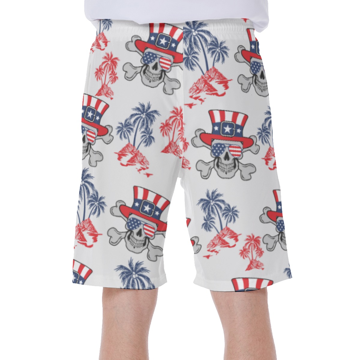 Skull Patriotic Day Beach Swim Trunks