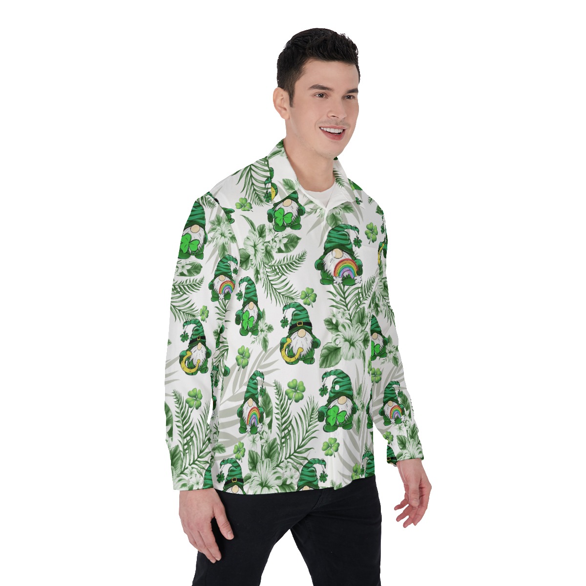 St. Patrick's Outfit Long Sleeve Hawaiian Shirt For Men