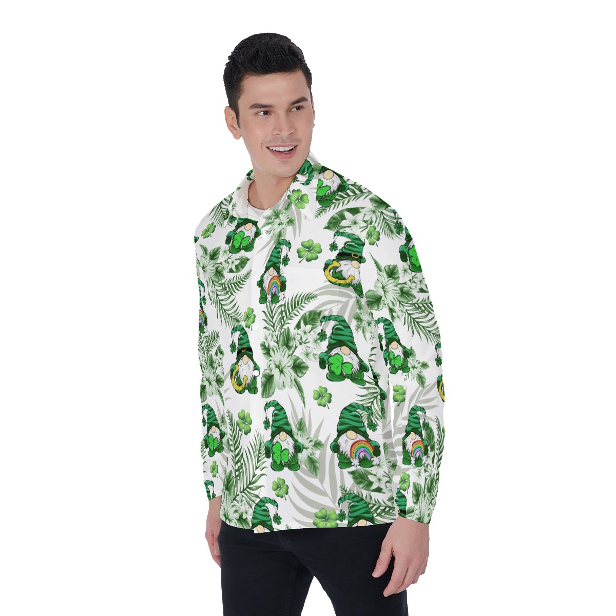 St. Patrick's Outfit Long Sleeve Hawaiian Shirt For Men