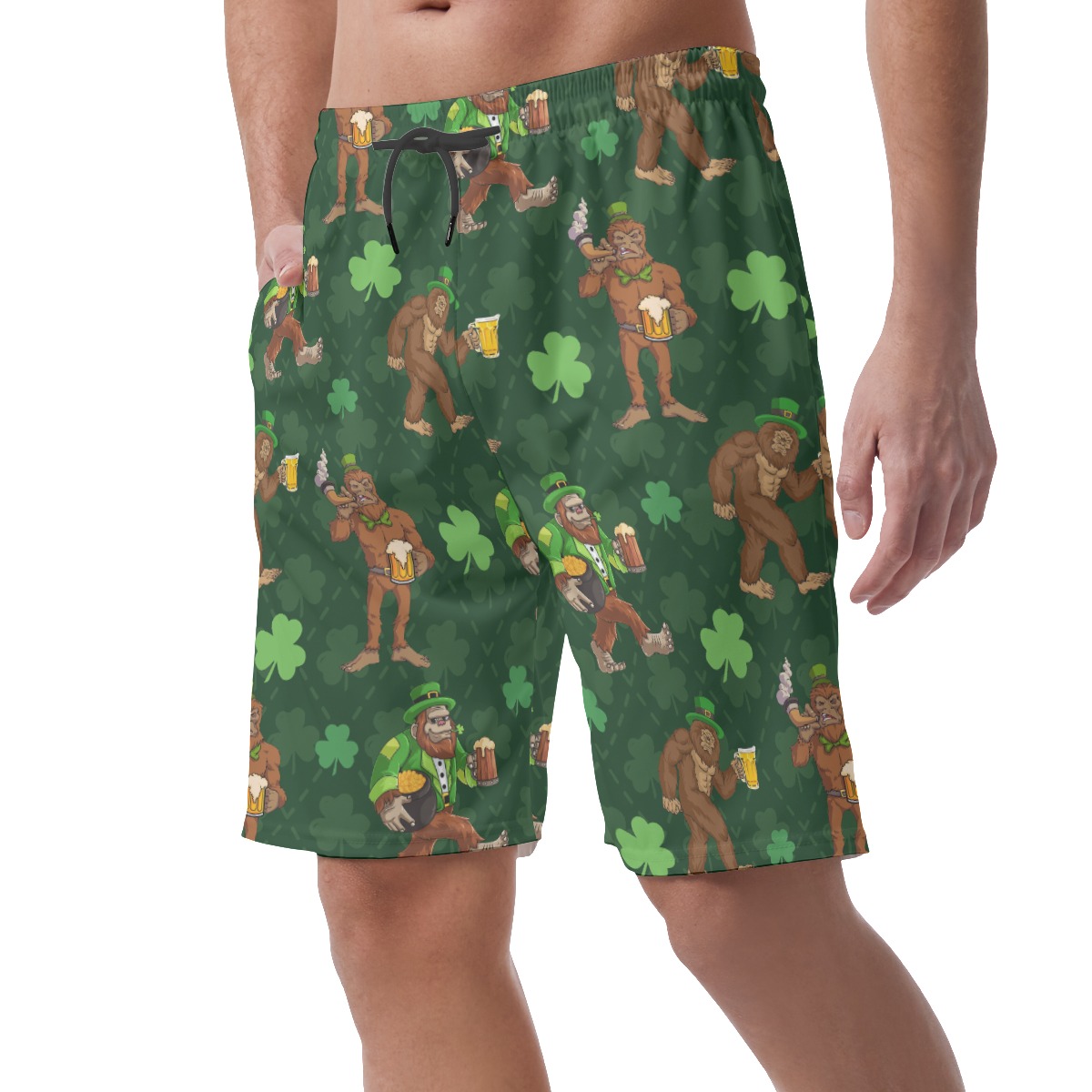 Funny Bigfoot St Patrick Hawaiian Beach Shorts For Men