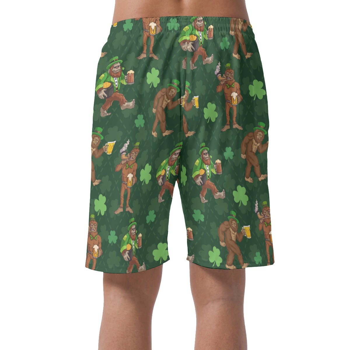 Funny Bigfoot St Patrick Hawaiian Beach Shorts For Men