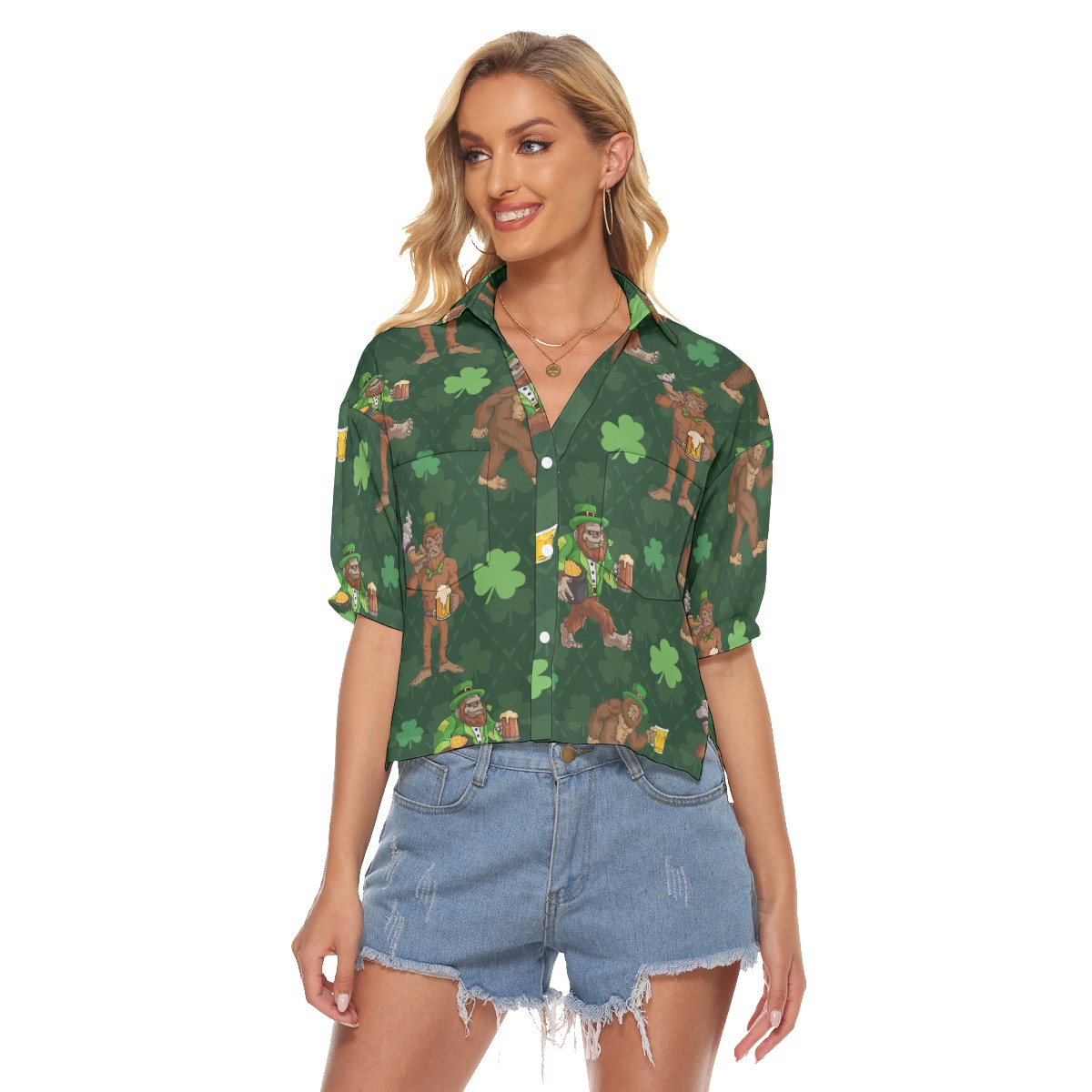 Bigfoot Saint Patrick Aloha Crop Top Shirt For Women - variant image 1