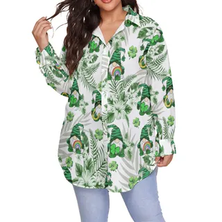 Women's Gnome St Patrick's Day Oversize Hawaiian Shirt