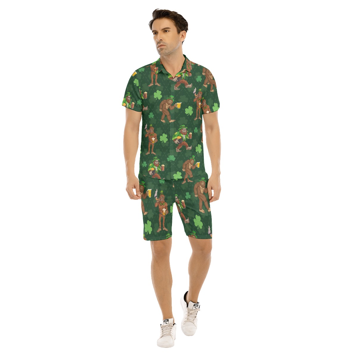 Funny Bigfoot Beer St Patrick Hawaiian Shirt And Shorts For Men - variant image 1