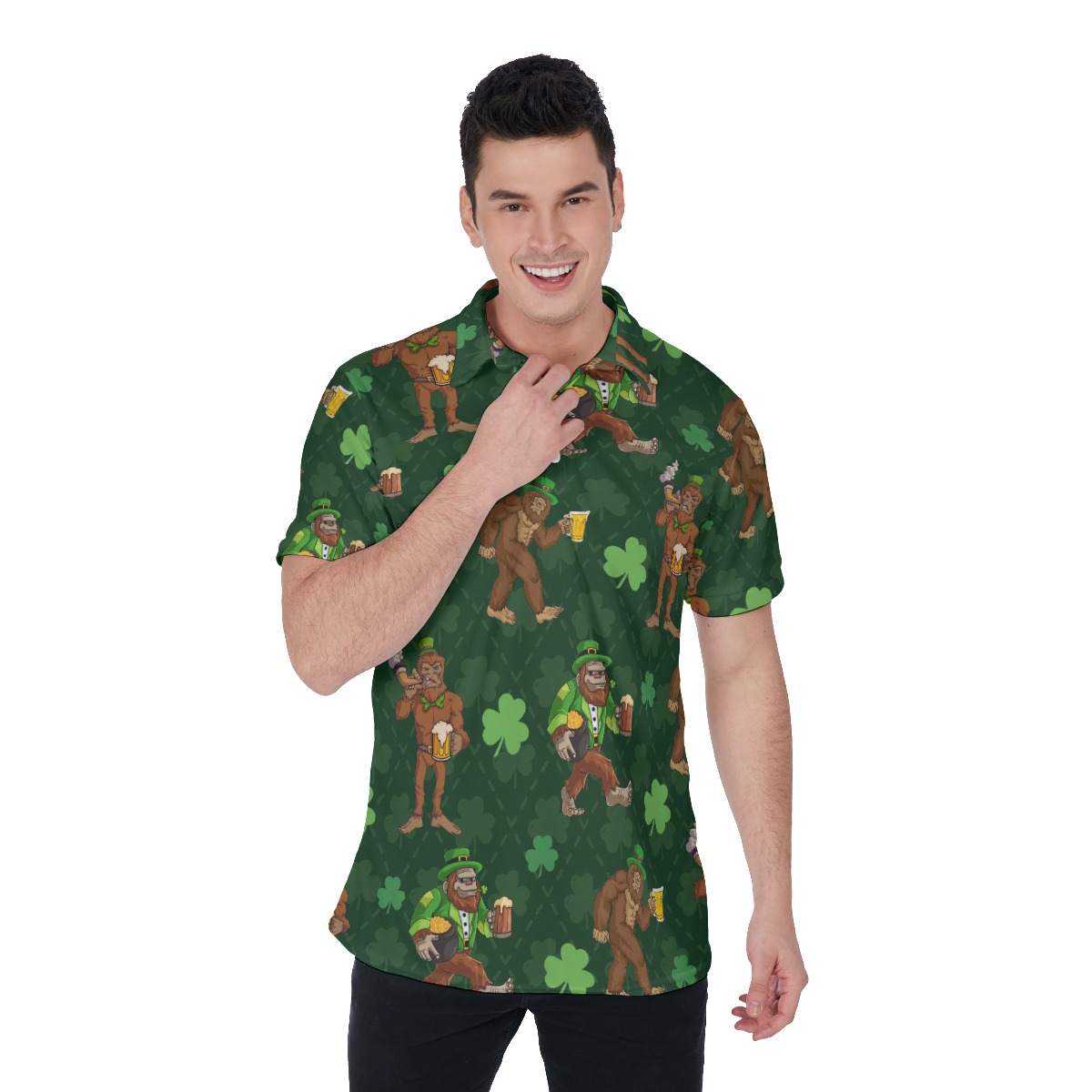 Bigfoot St Patrick Hawaiian Polo Shirt - variant image 1
