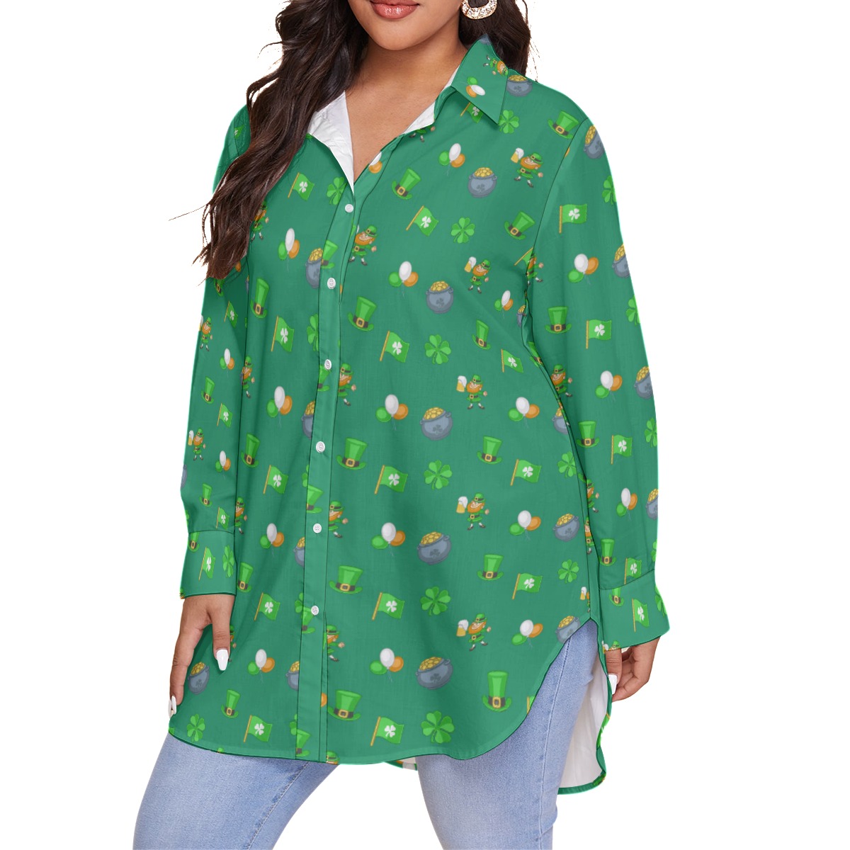 Saint Patrick Day Long Sleeve Hawaiian Shirt For Women - variant image 1
