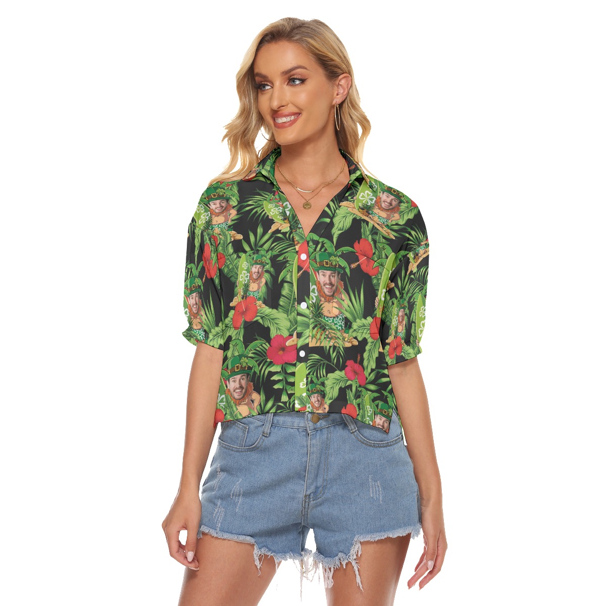 Unique Patrick Day Custom Face Crop Top Hawaiian Shirt For Women - variant image 1