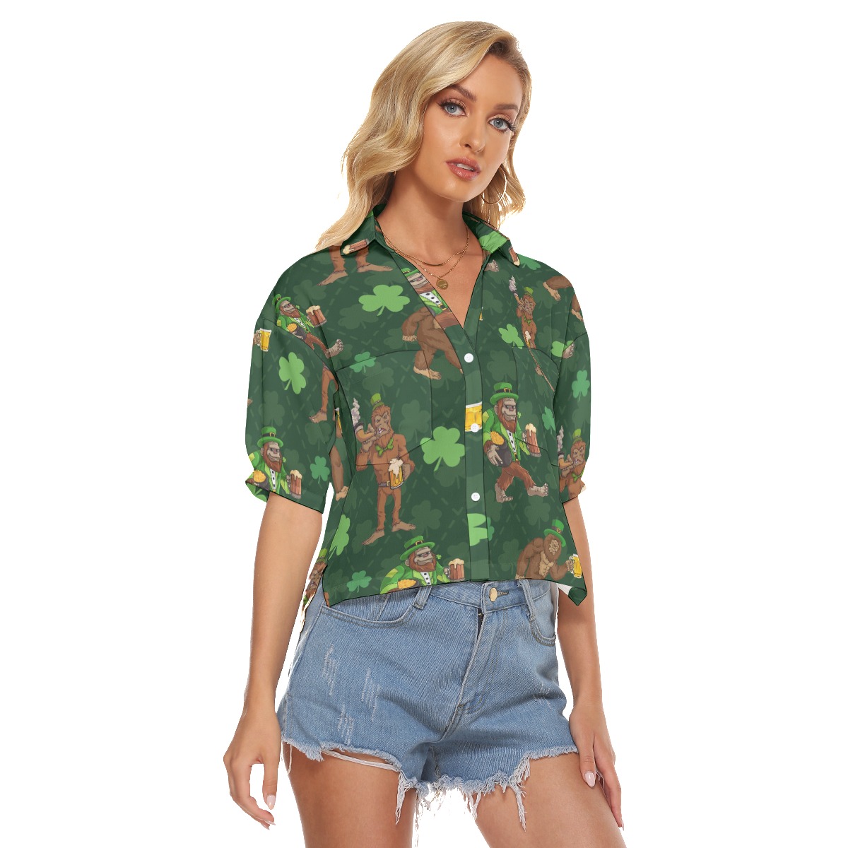 Bigfoot Saint Patrick Aloha Crop Top Shirt For Women
