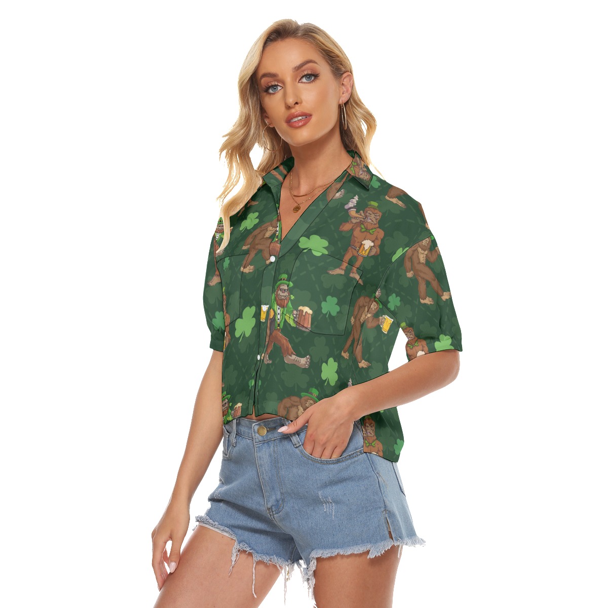Bigfoot Saint Patrick Aloha Crop Top Shirt For Women