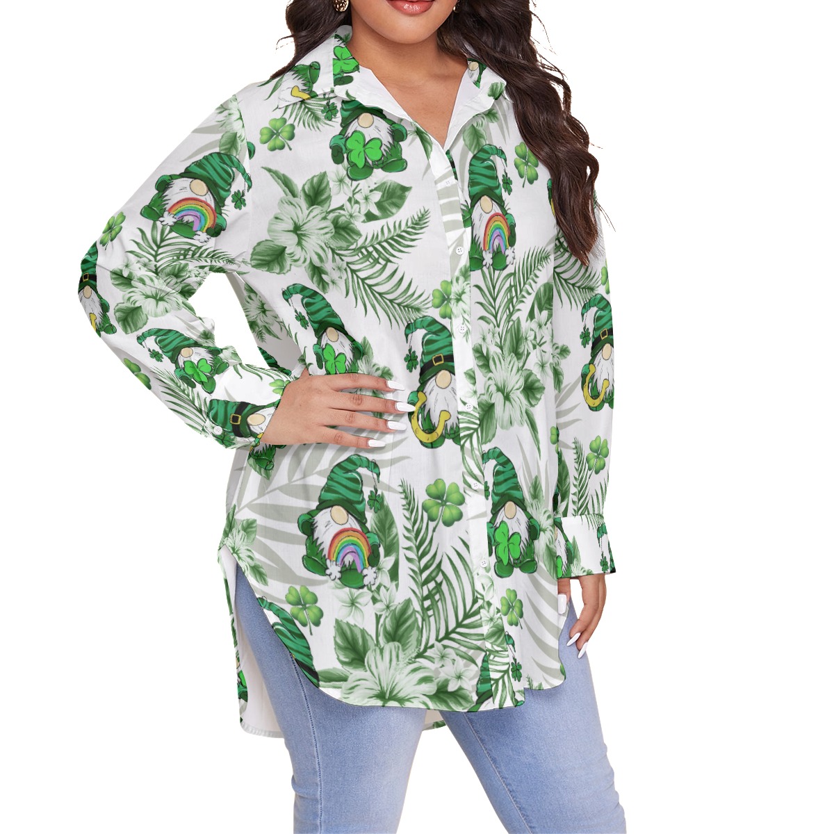 Women's Gnome St Patrick's Day Oversize Hawaiian Shirt