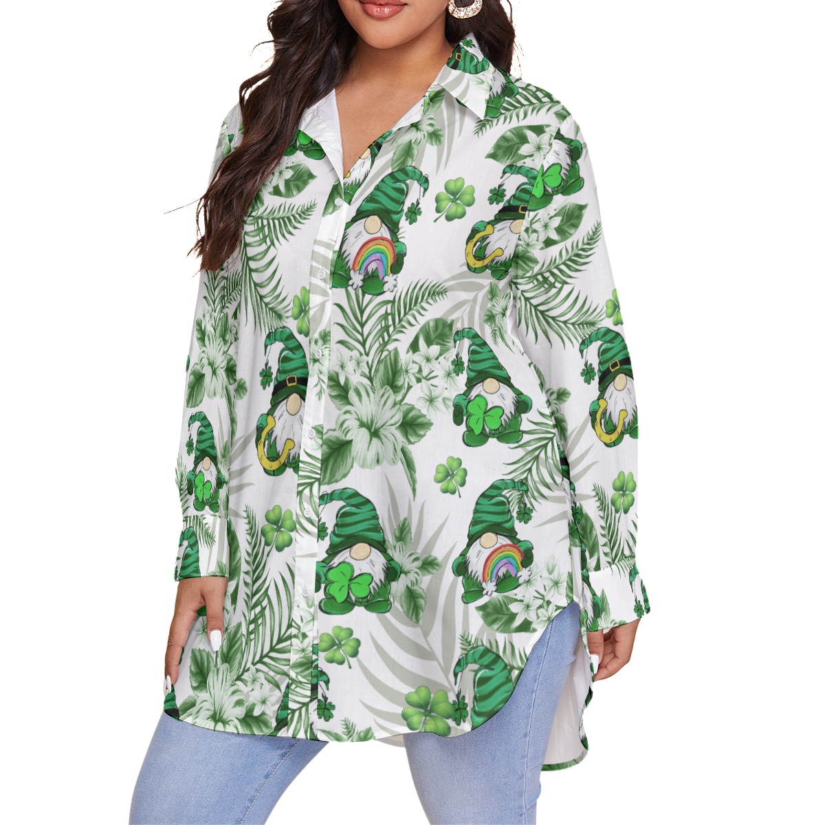 Women's Gnome St Patrick's Day Oversize Hawaiian Shirt
