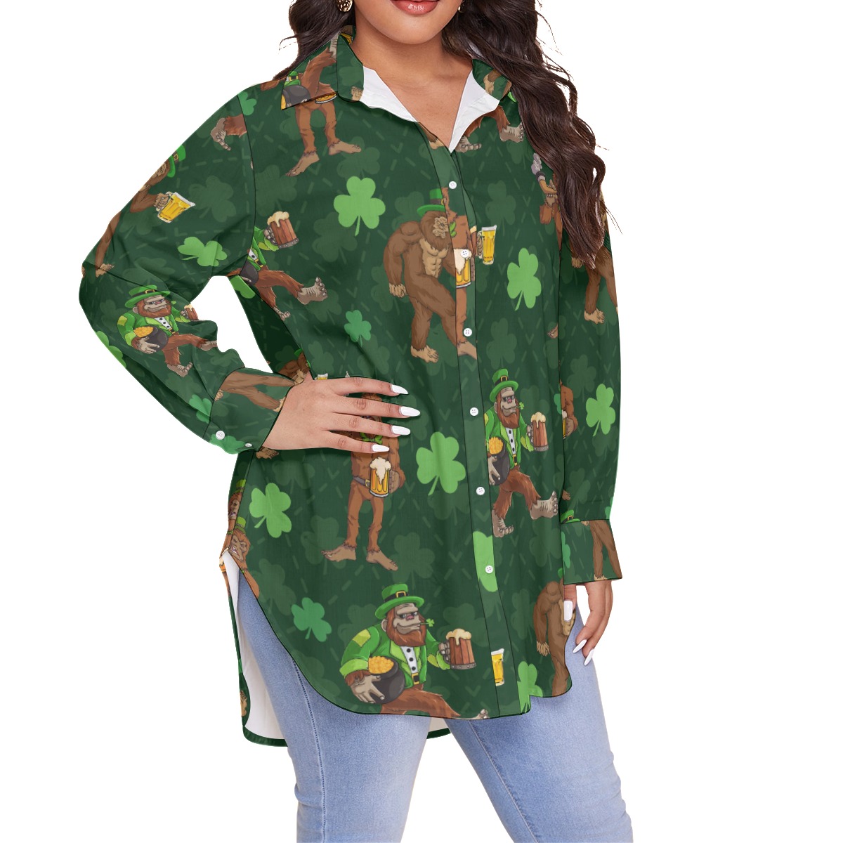 Saint Patrick Bigfoot Women's Plus Size Hawaiian Shirt