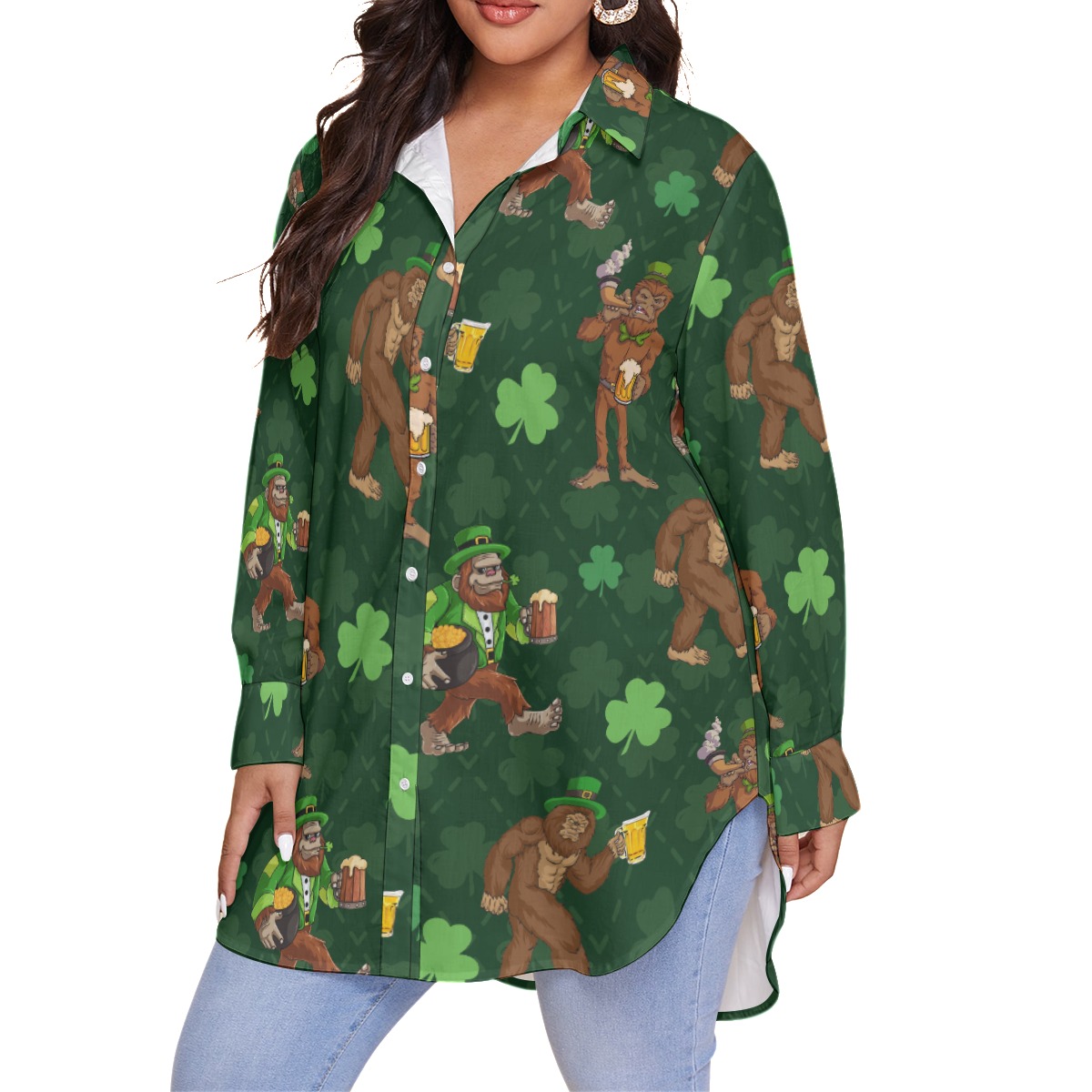 Saint Patrick Bigfoot Women's Plus Size Hawaiian Shirt