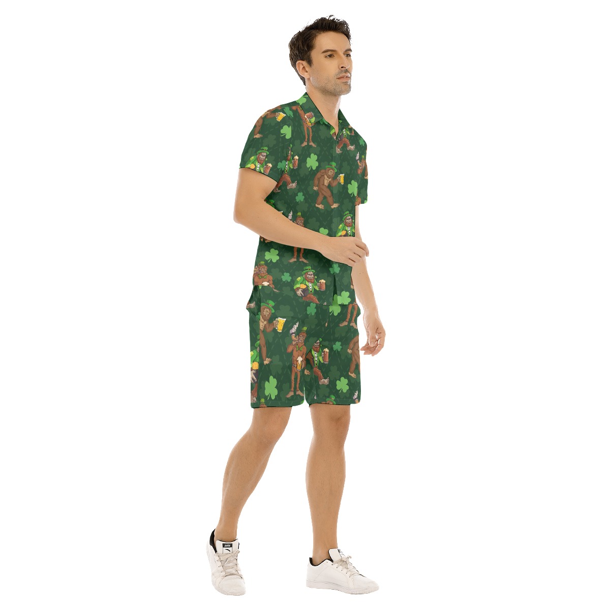 Funny Bigfoot Beer St Patrick Hawaiian Shirt And Shorts For Men
