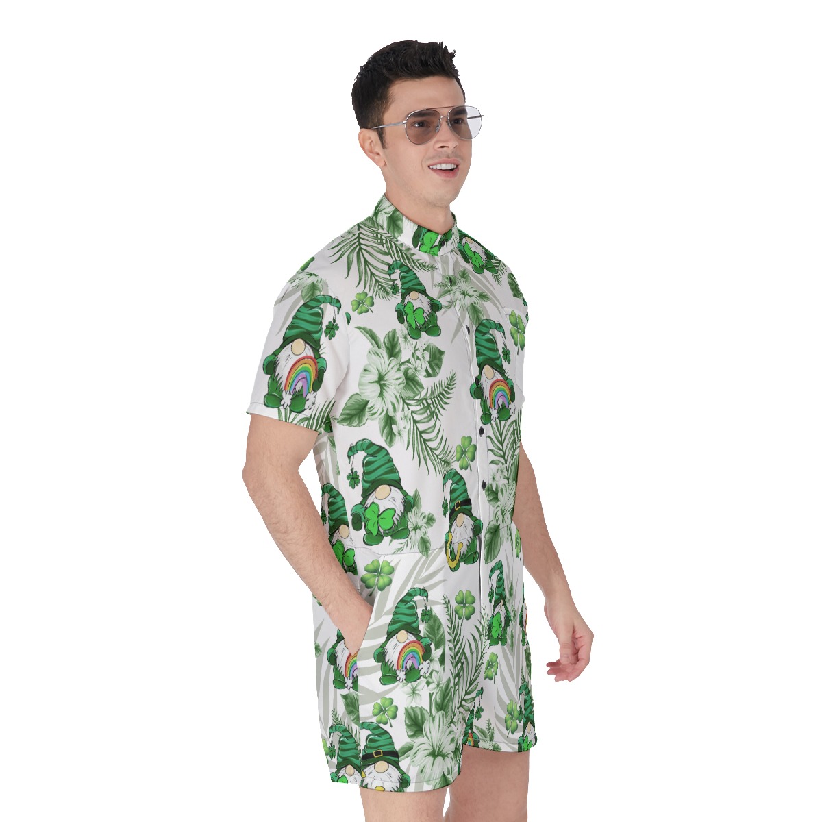Men's Tropical Romper Happy St. Patrick's Day With Gnome Lucky Charm