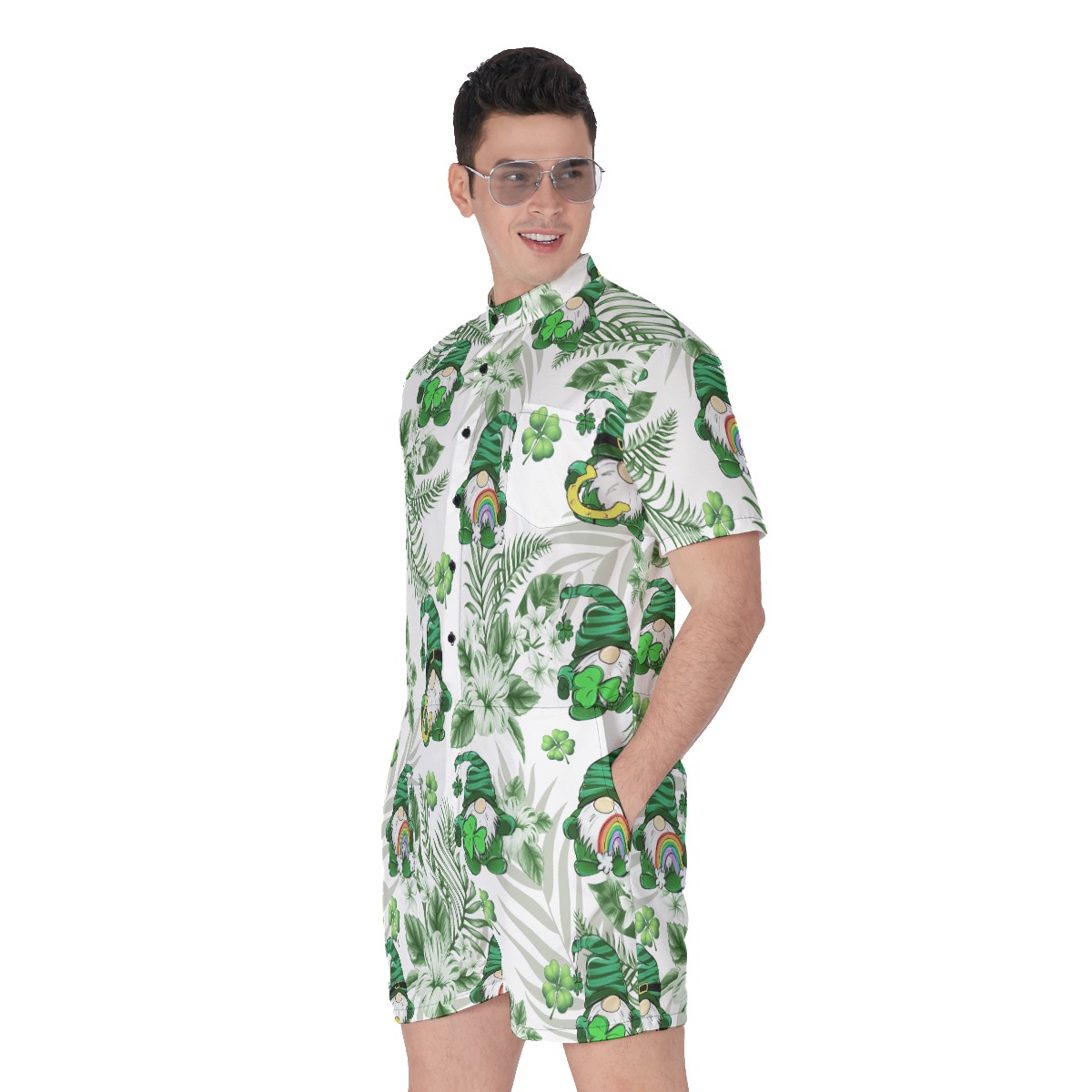 Men's Tropical Romper Happy St. Patrick's Day With Gnome Lucky Charm