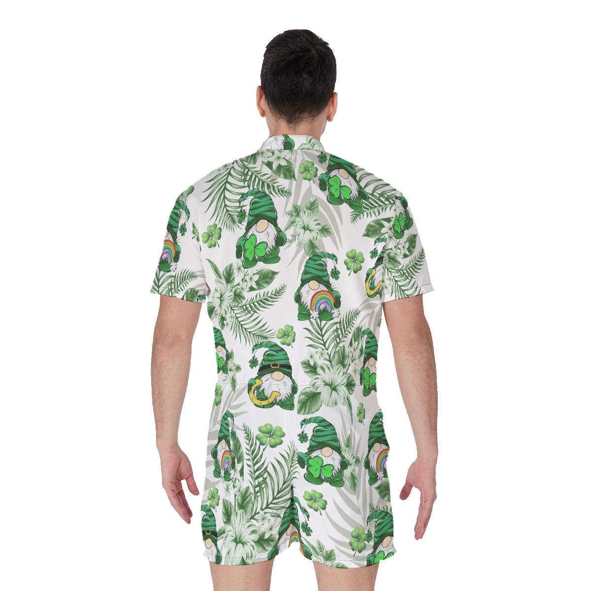 Men's Tropical Romper Happy St. Patrick's Day With Gnome Lucky Charm