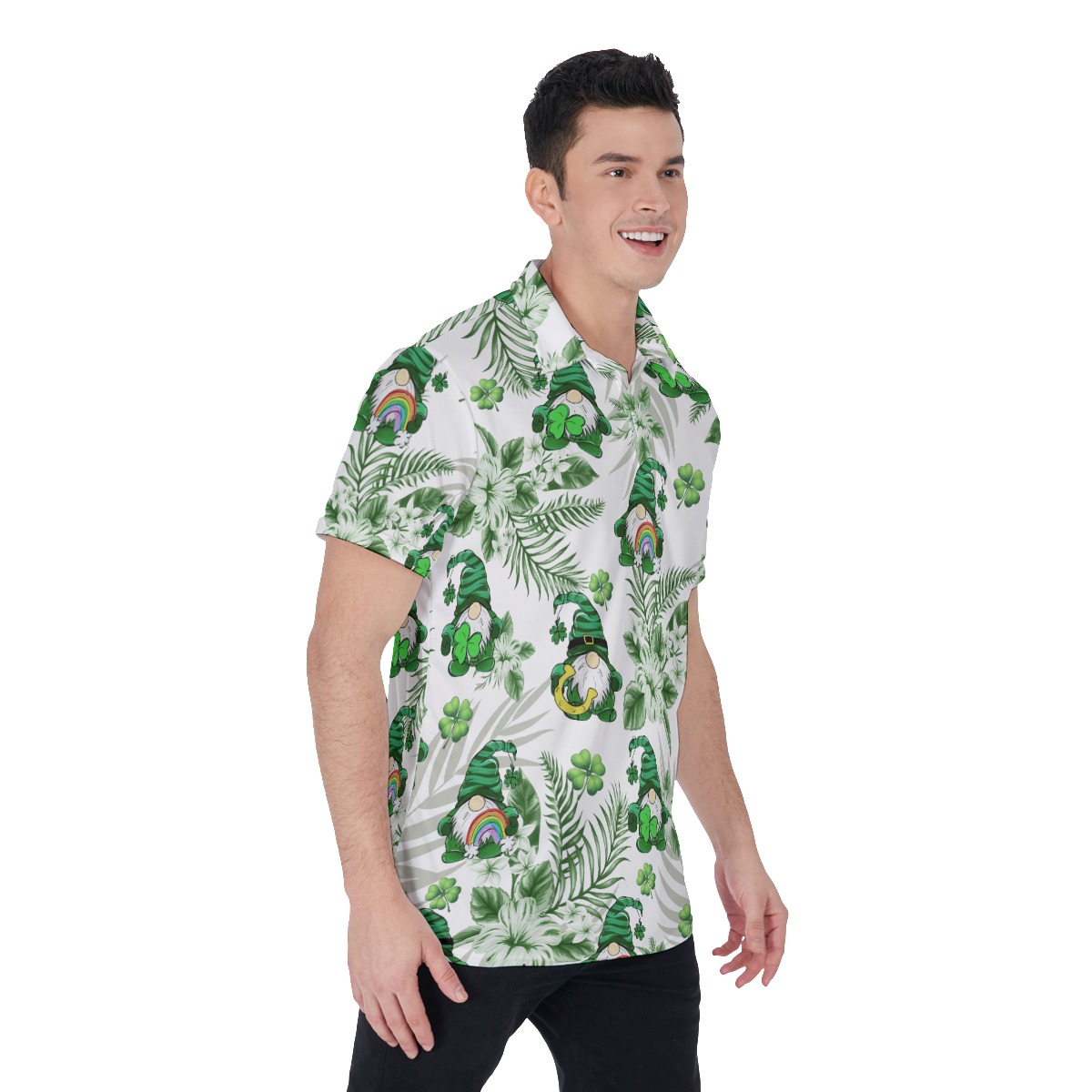 Lucky Charm Gnome St Patrick's Day Hawaiian Polo Shirt For Men