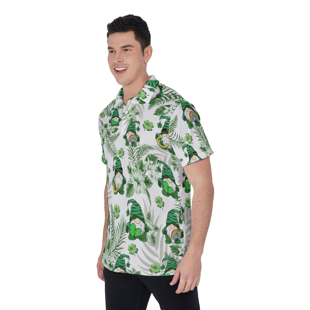 Lucky Charm Gnome St Patrick's Day Hawaiian Polo Shirt For Men