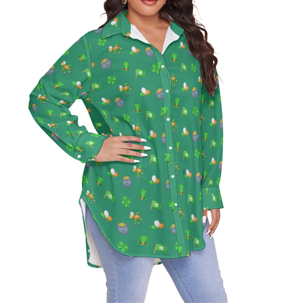 Saint Patrick Day Long Sleeve Hawaiian Shirt For Women