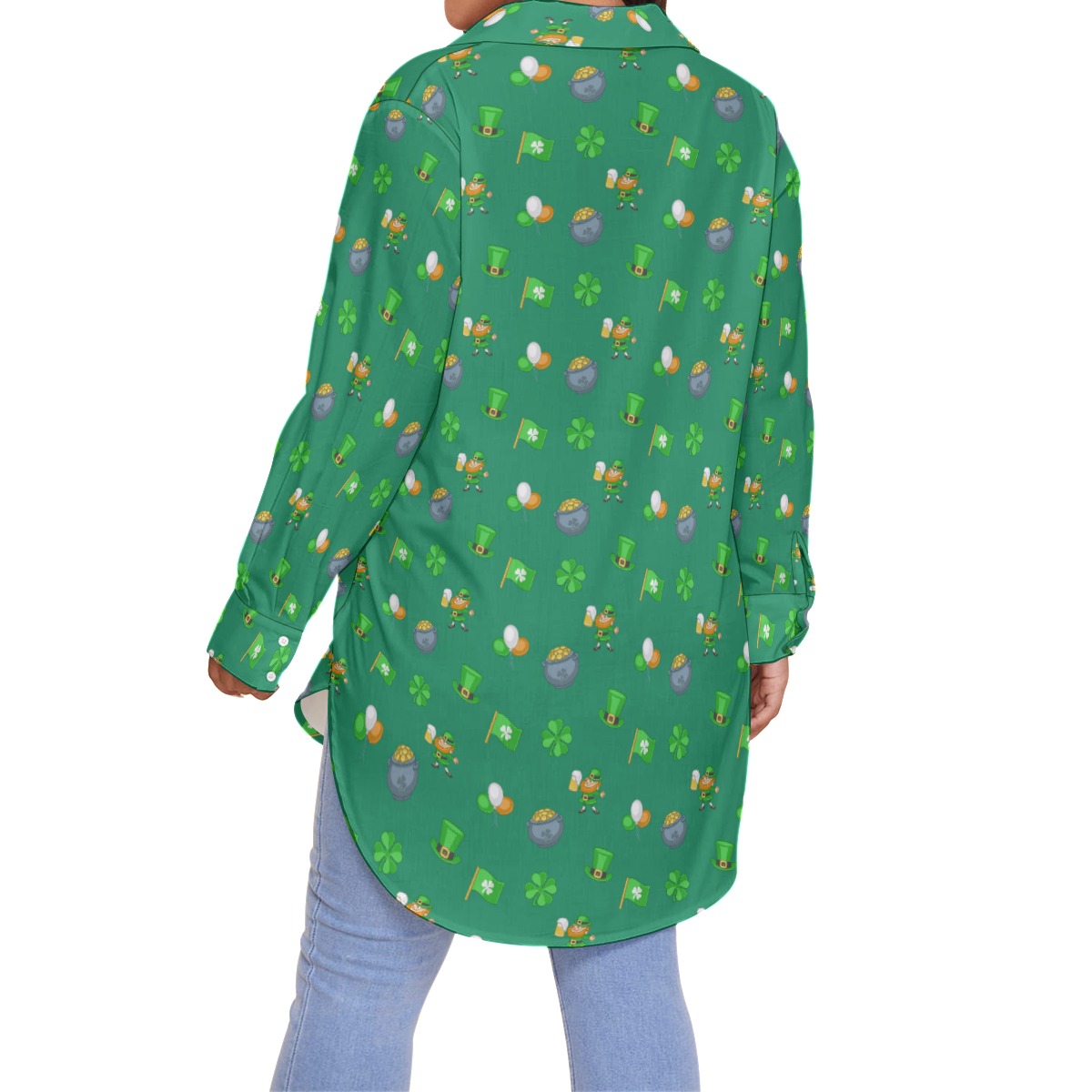 Saint Patrick Day Long Sleeve Hawaiian Shirt For Women