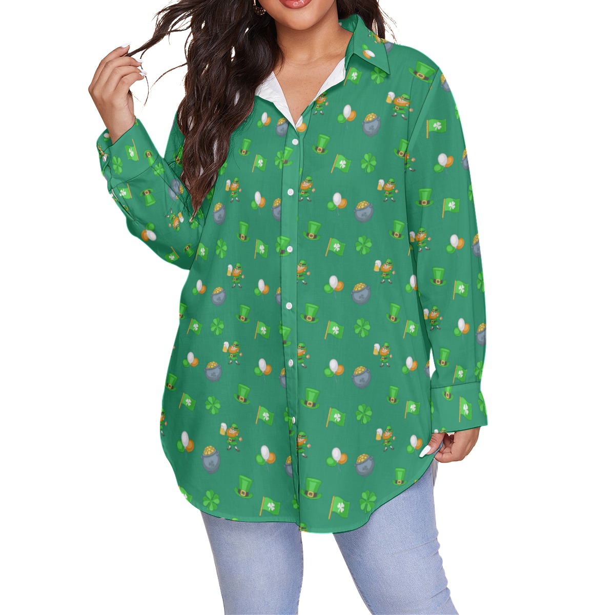 Saint Patrick Day Long Sleeve Hawaiian Shirt For Women