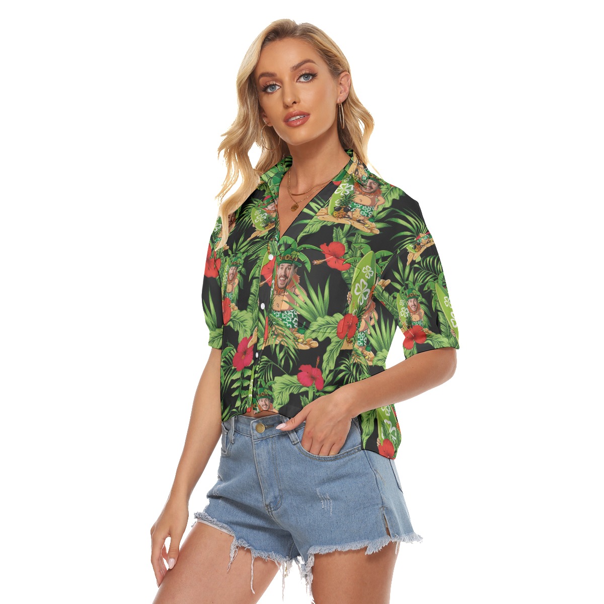 Unique Patrick Day Custom Face Crop Top Hawaiian Shirt For Women