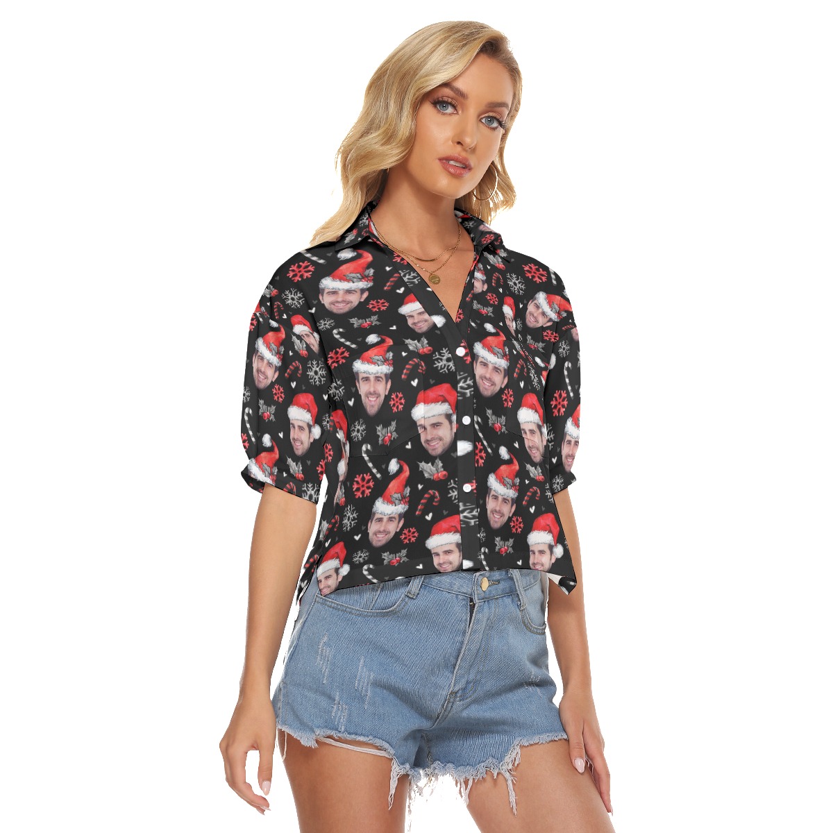 Women's Cropped Hawaiian Christmas With Face Custom - variant image 1