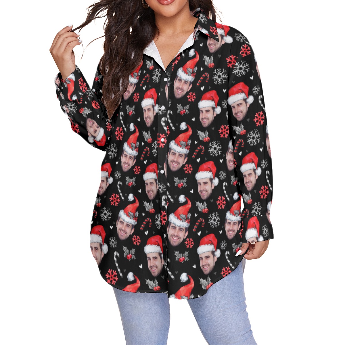 Custom Face Christmas Oversized Hawaiian Shirt For Women - variant image 1