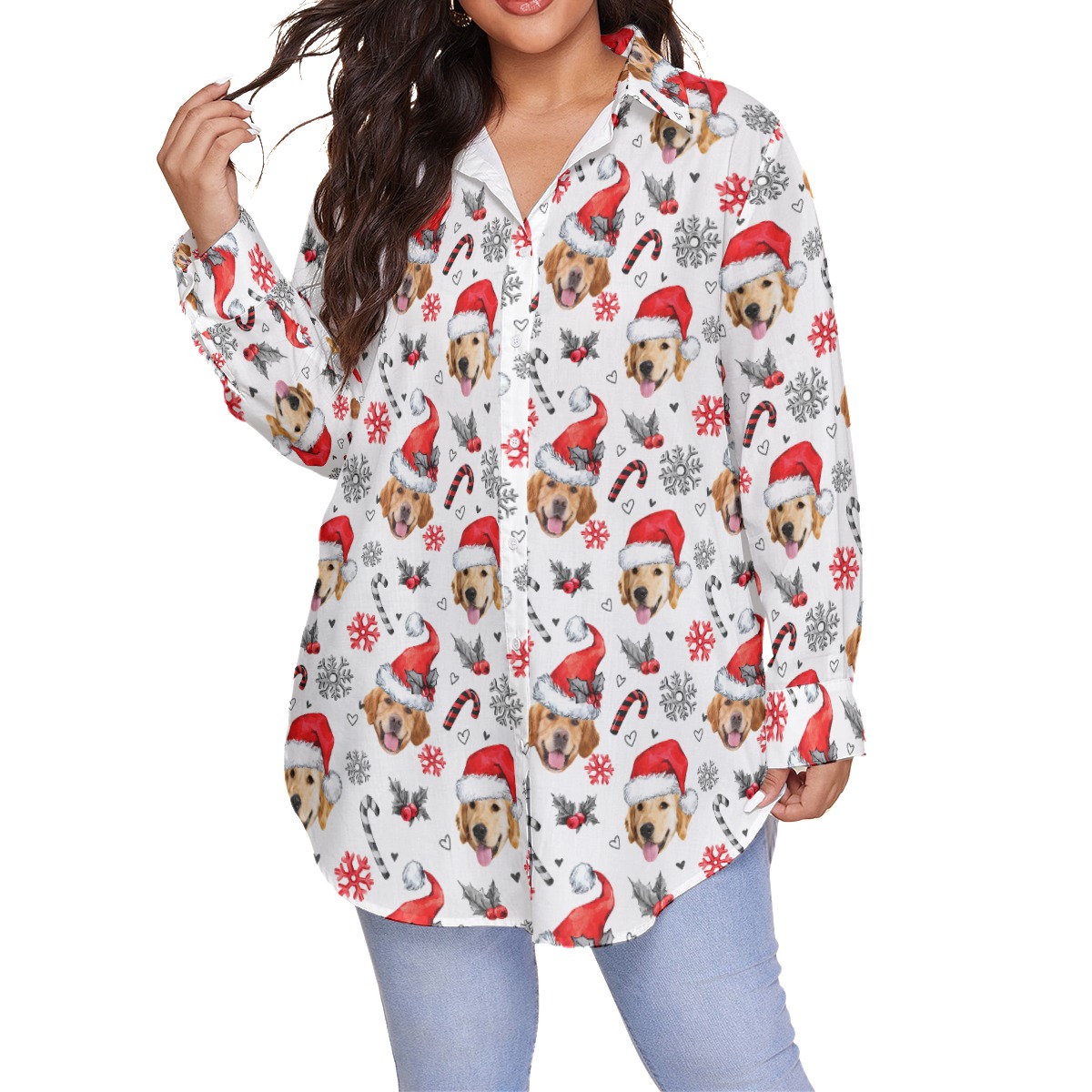 Women's Plus Size Hawaiian Shirt With Dog Face Custom - variant image 1
