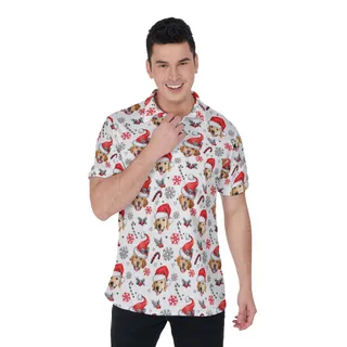 Christmas Hawaiian Polo Shirt With Dog Face