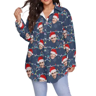 Custom Face Christmas Plus Size Hawaiian Shirt For Women