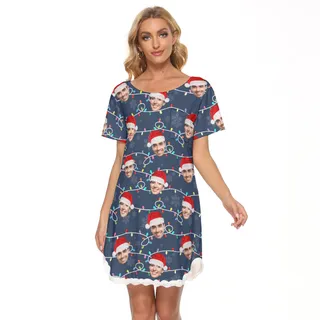 Women's Custom Face Christmas Dress With Lace