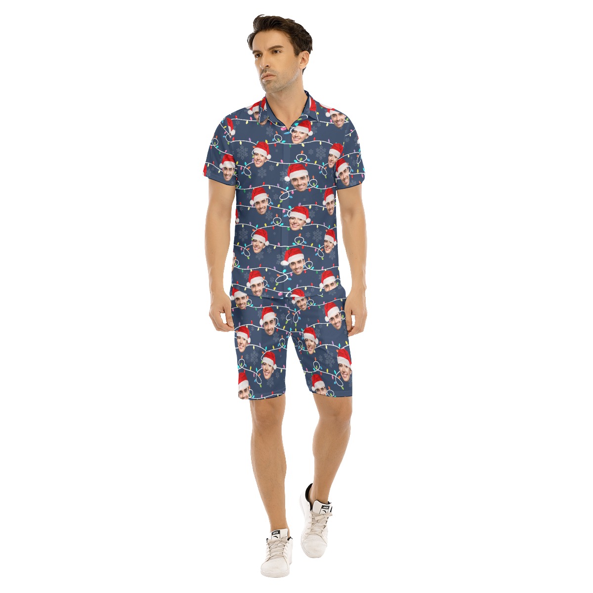 Men's Custom Face Hawaiian Christmas Shirt And Shorts - variant image 1