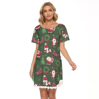 Christmas Naughty Santa Hawaiian Lace Edge Dress