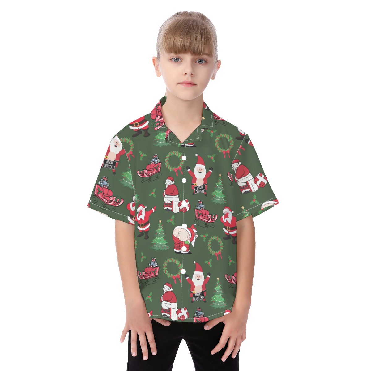Cute Santa Claus Funny Christmas Hawaiian Shirt For Kids - variant image 1