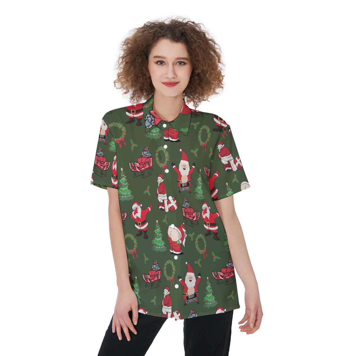 Christmas Naughty Santa Hawaiian Shirt For Women - variant image 1