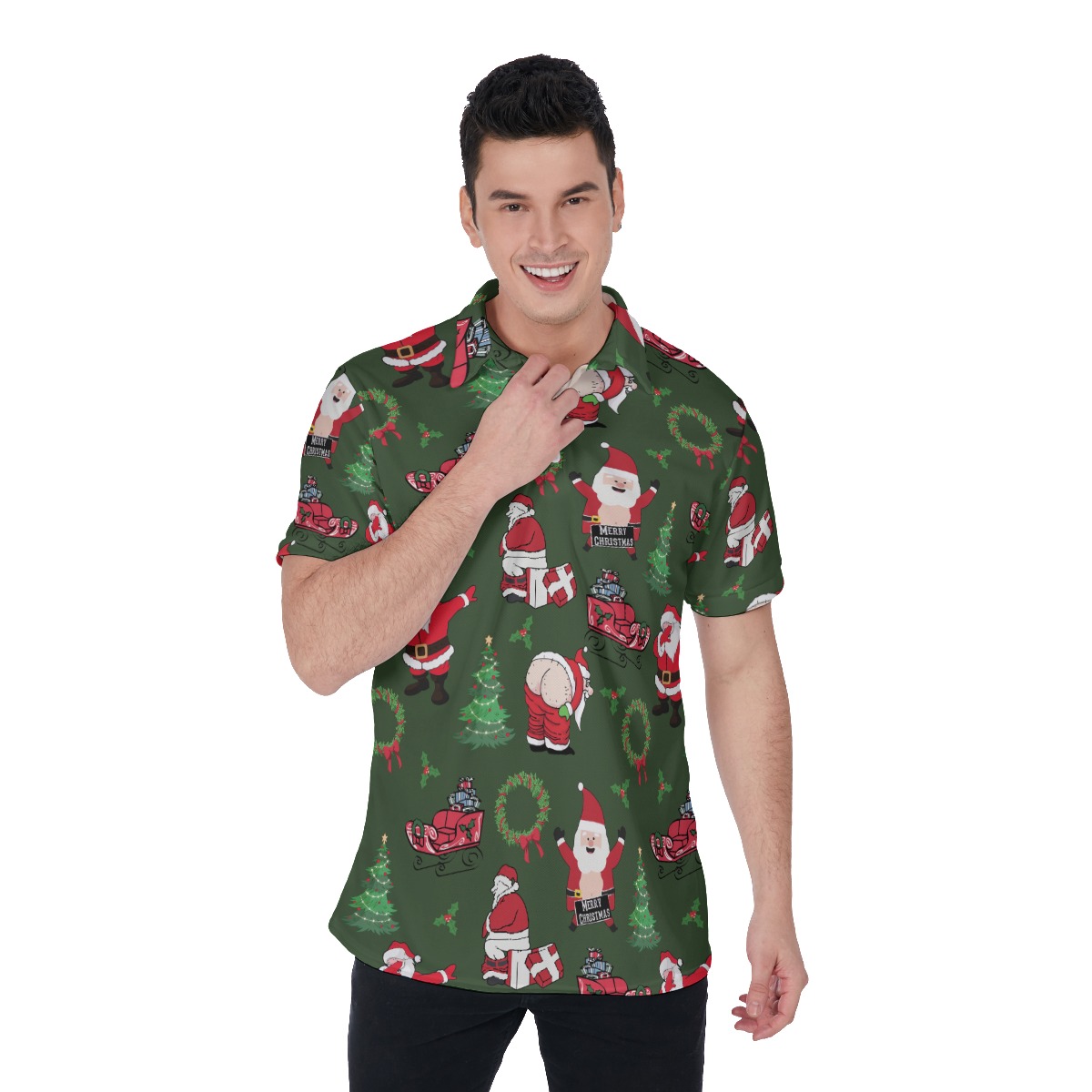 Funny Santa Hawaiian Christmas Polo Shirt For Men - variant image 1